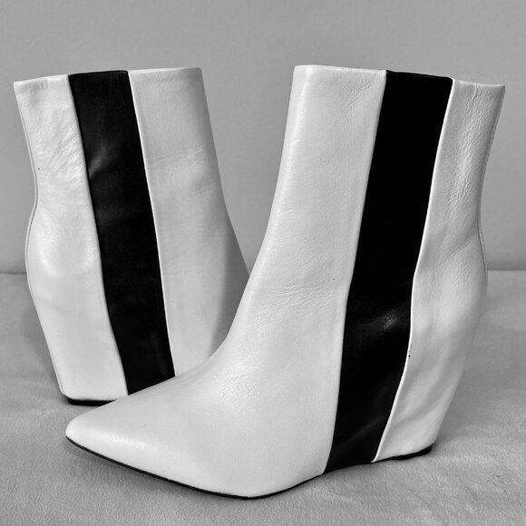 NWT - Calvin Klein White and Black Leather Ankle Boots - Picture 12 of 15